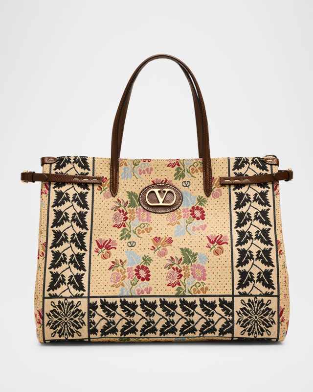 Antibes Medium Flower & Leaves Jacquard Tote Bag